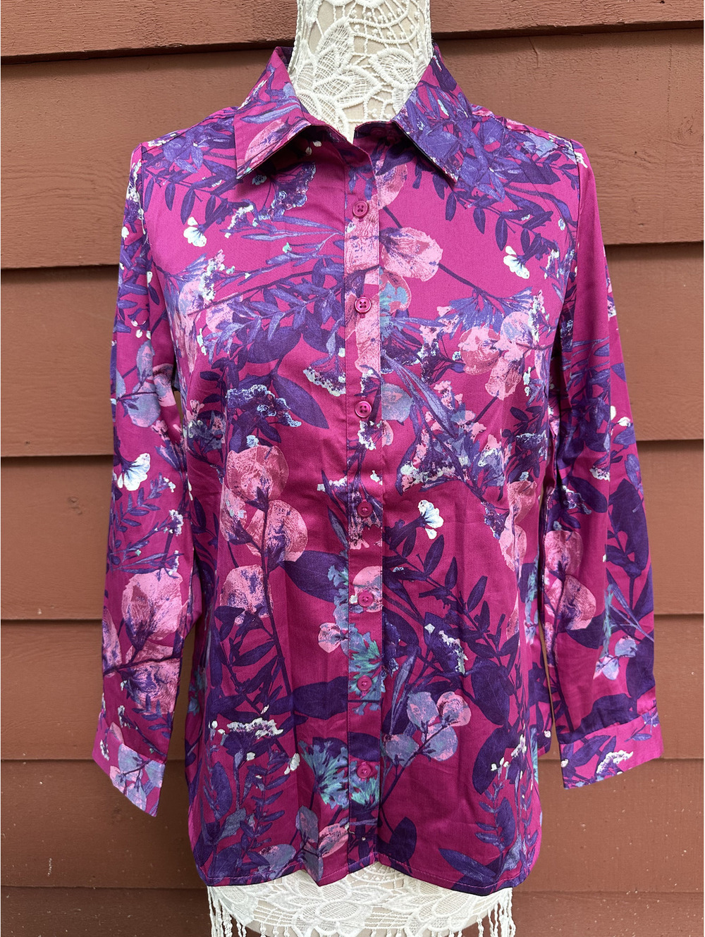 Appleseed's Purple Floral Button Up Shirt